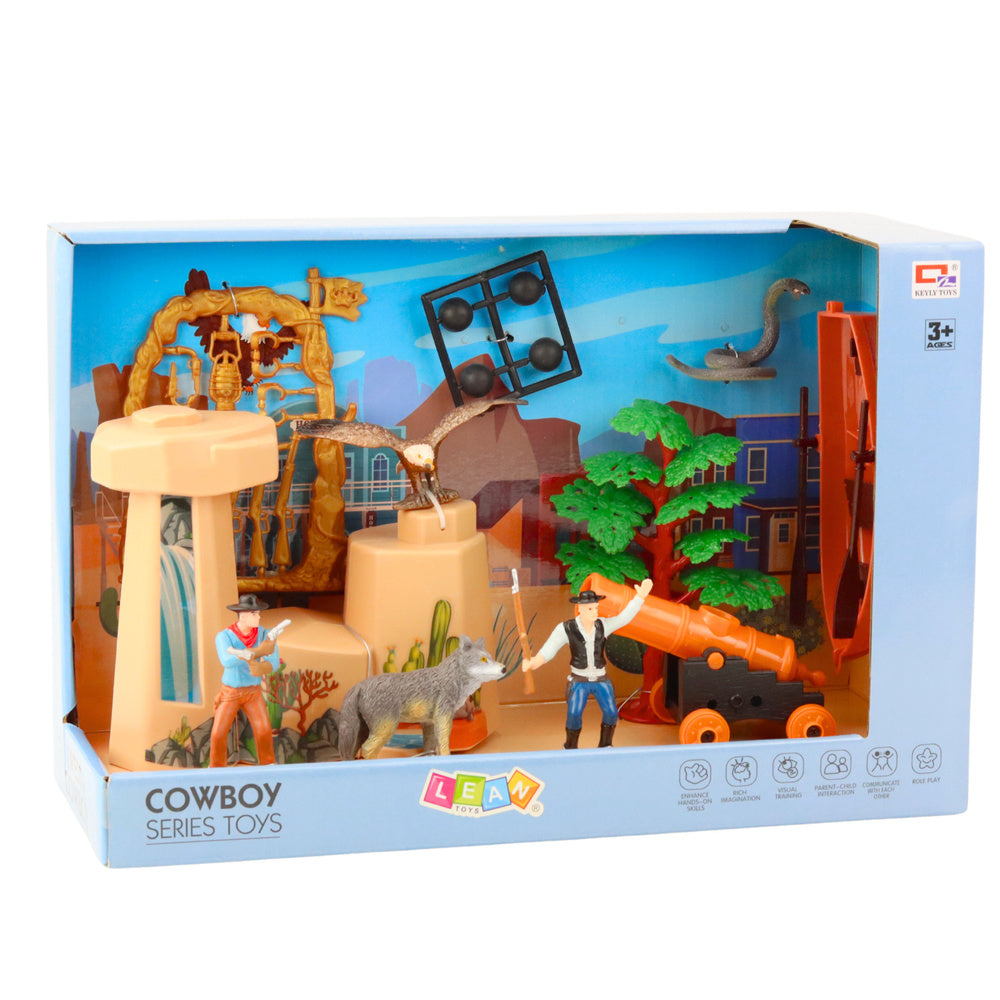 Kovbojský set figurky Divoký západ – s lodí a dělem