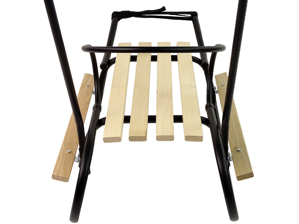 Kovové sáňky s opěradlem a tlačítkem – černé | zimní