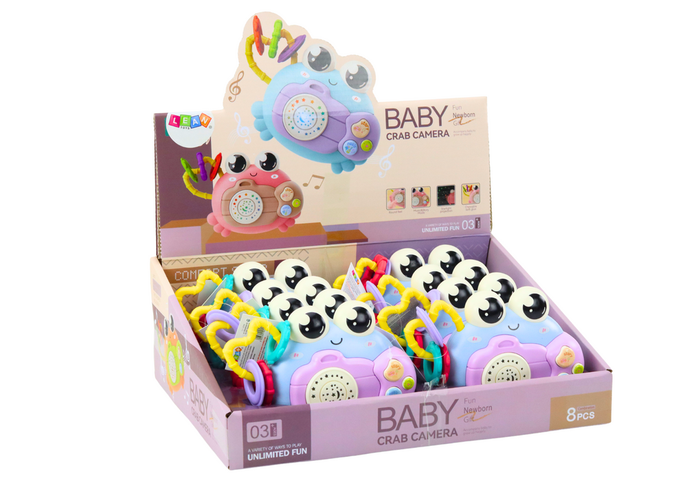 Krab hračka s chrastítkem a projektorem na baterie se zvuky modrý