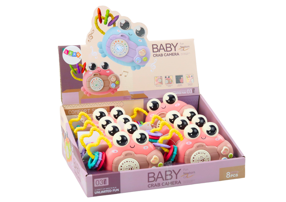 Krab hračka s projektorem hvězd a chrastítkem na baterie růžový