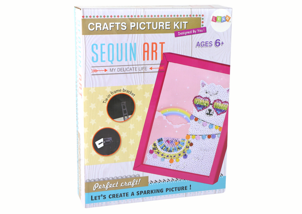 Kreativní sada s flitry a špendlíky – Lama s rámečkem