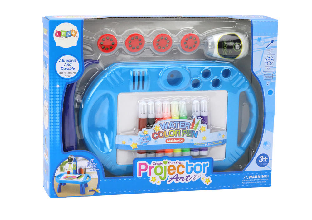 Kreslicí projektor se stolkem – 32 obrázky | modrý