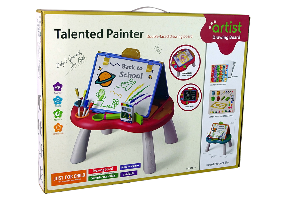 Kreslicí tabulka 2v1 se stolkem pisáky křídy hry Člověče nezlob se