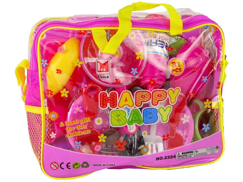 Kuchyňský set nádobí v tašce 31 dílů růžový