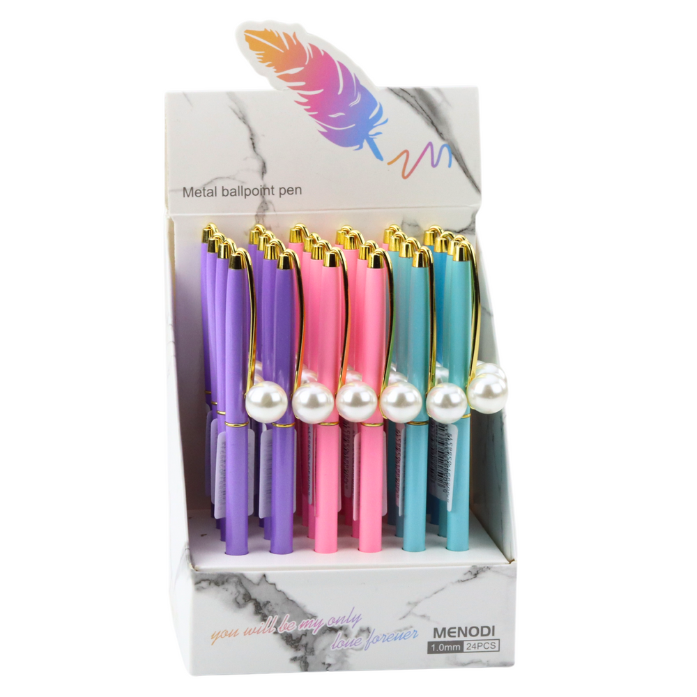 Kuličkové pero kovové automatické s perlou modrý inkoust 1.0mm