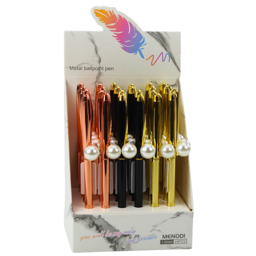 Kuličkové pero kovové automatické – s perlou modrý inkoust