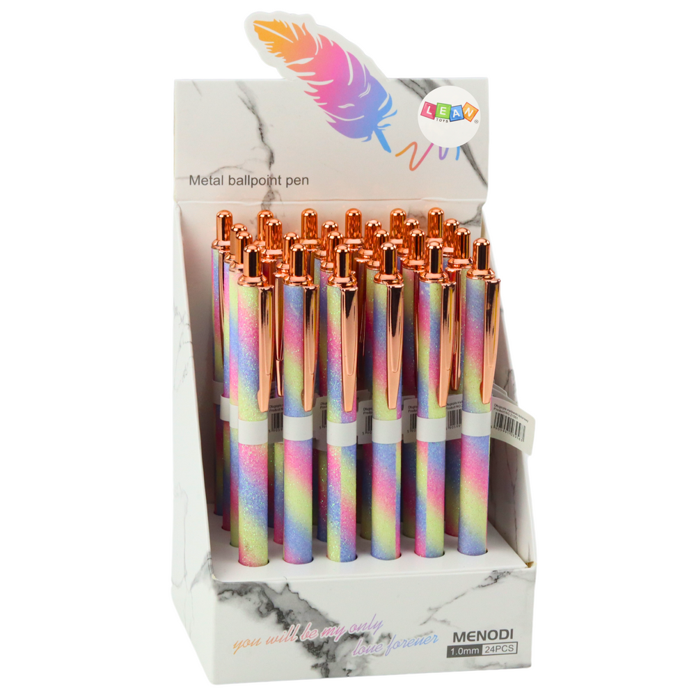 Kuličkové pero kovové automatické – se třpytkami modrý inkoust