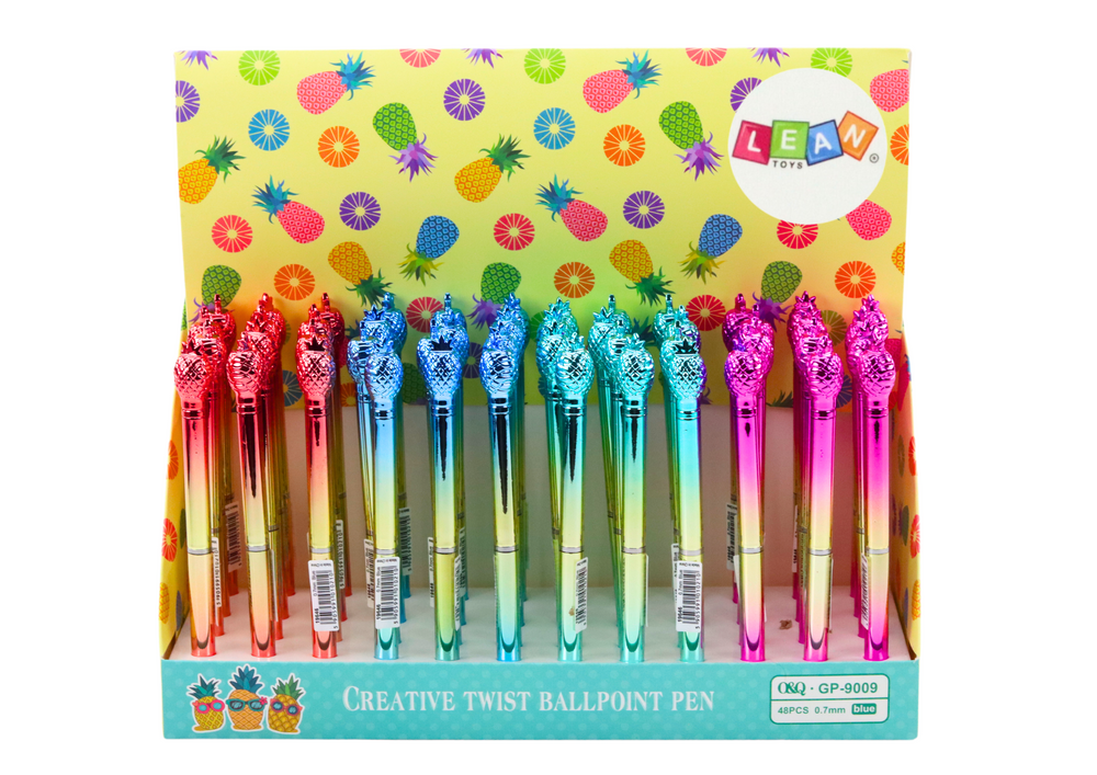 Kuličkové pero s ananasem zlaté s modrým inkoustem 0,7mm