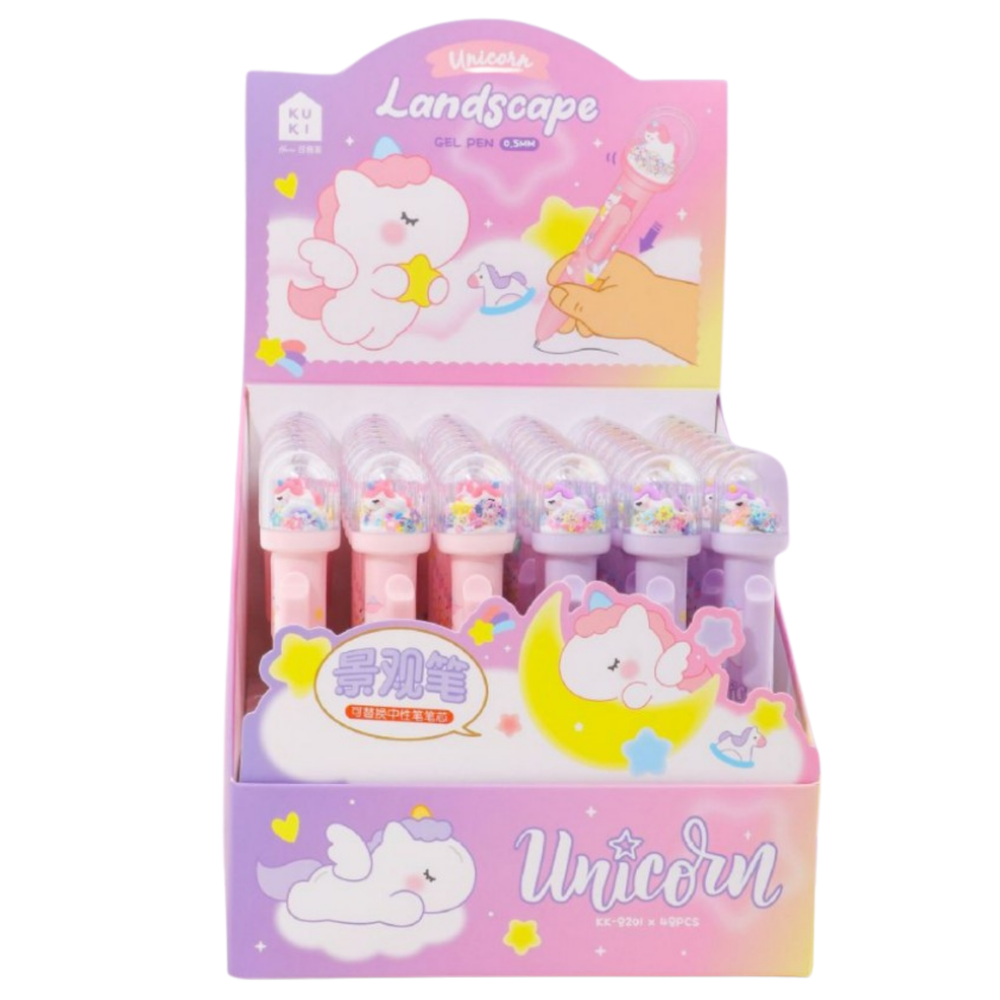 Kuličkové pero s jednorožcem – třpytky modrý inkoust 0,5mm