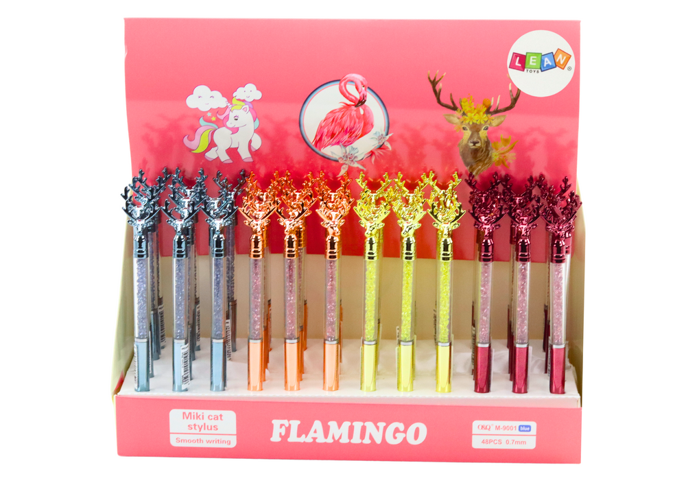 Kuličkové pero s jelenem a třpytkami modrý černý inkoust 0,7mm