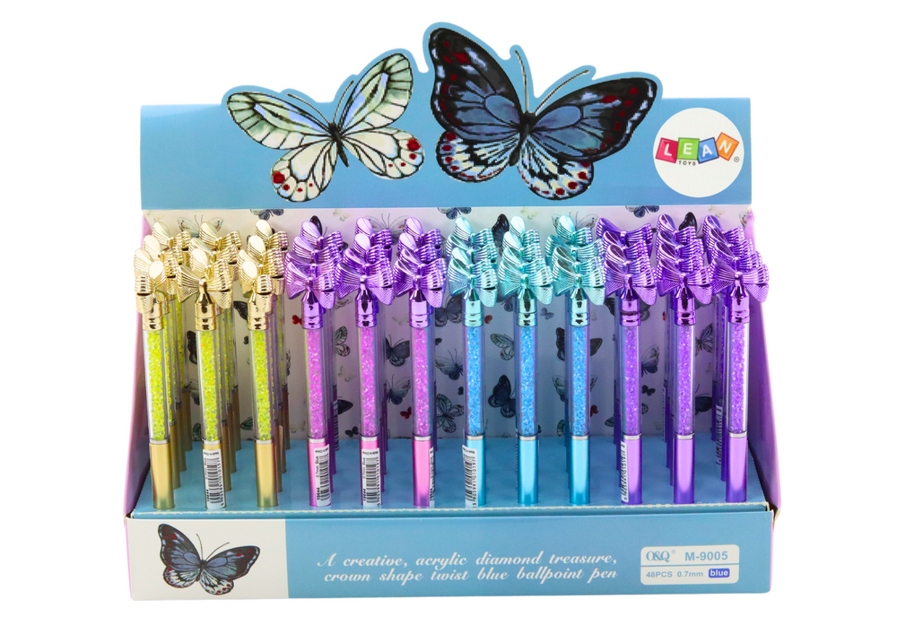 Kuličkové pero s mašličkou a třpytkami modrá náplň 0,7mm