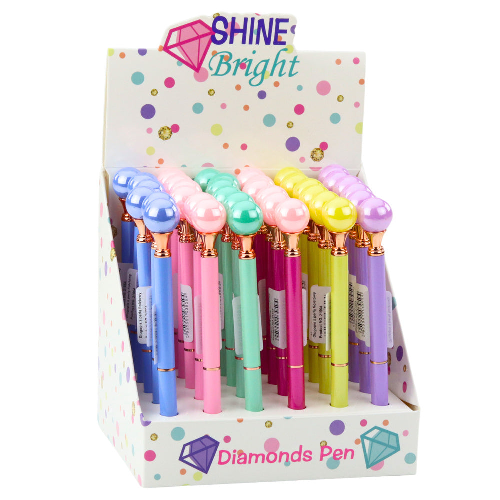 Kuličkové pero s ozdobnou perlou otočný mechanismus modrý inkoust