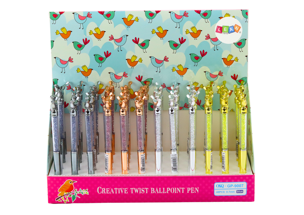 Kuličkové pero s ptáčkem a třpytkami modrá náplň 0,7mm