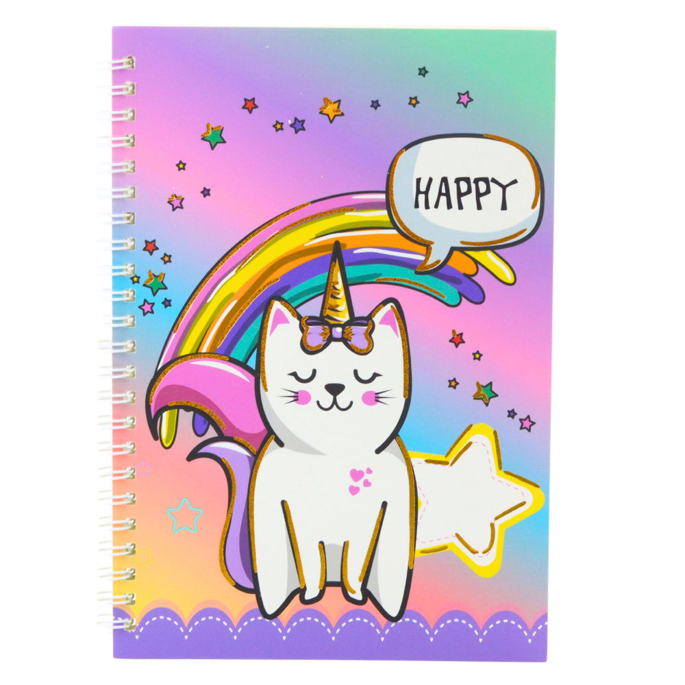 Linkovaný sešit A5 s kotem jednorožcem – 60 listů | duhový