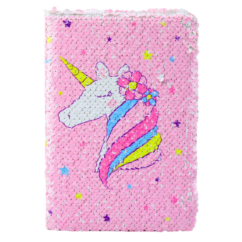 Linkovaný sešit s flitry jednorožec A5 – 80 listů růžovo bílý