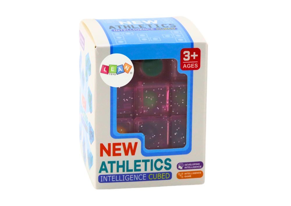 Logická kostka puzzle s barevnými kuličkami růžová