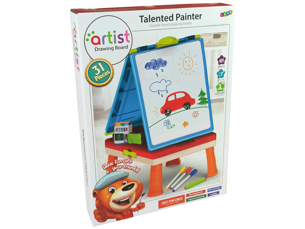 Magnetická kreslicí tabulka 3v1 se stolkem na hry modrá