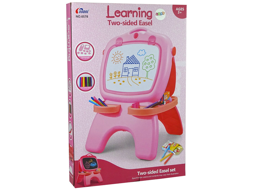 Magnetická kreslicí tabulka oboustranná s křídami a fixy růžová