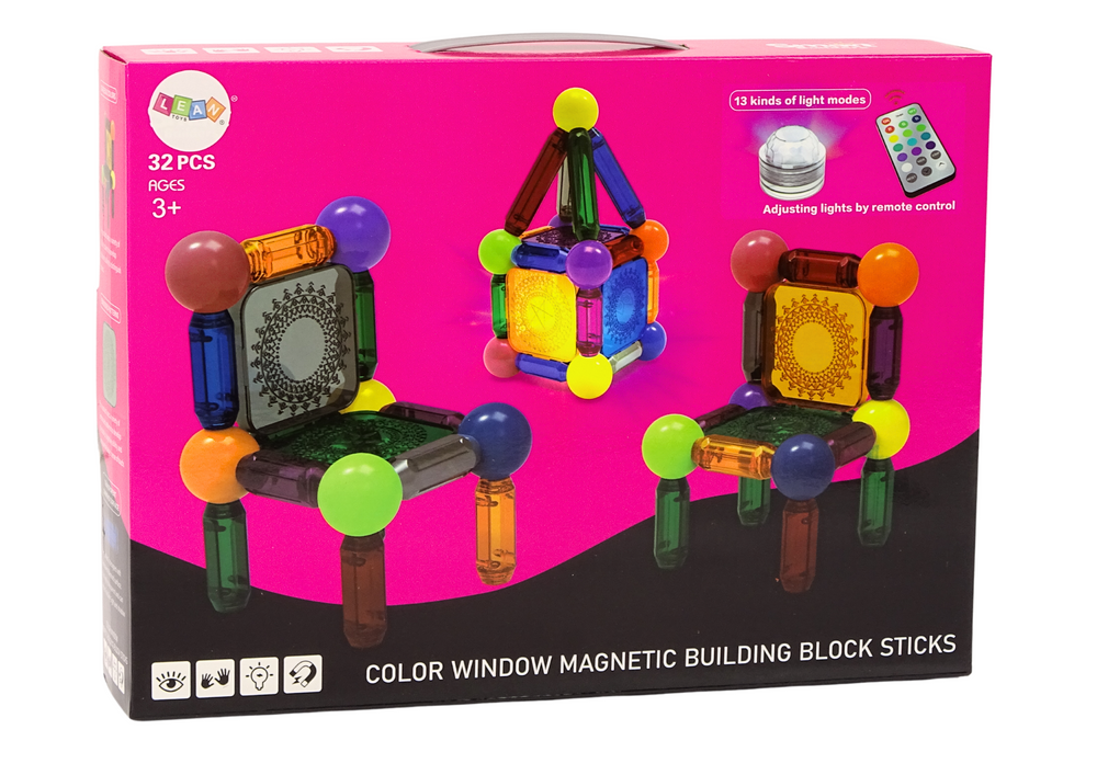 Magnetické kostky s podsvícením – 32 dílů s dálkovým ovládáním