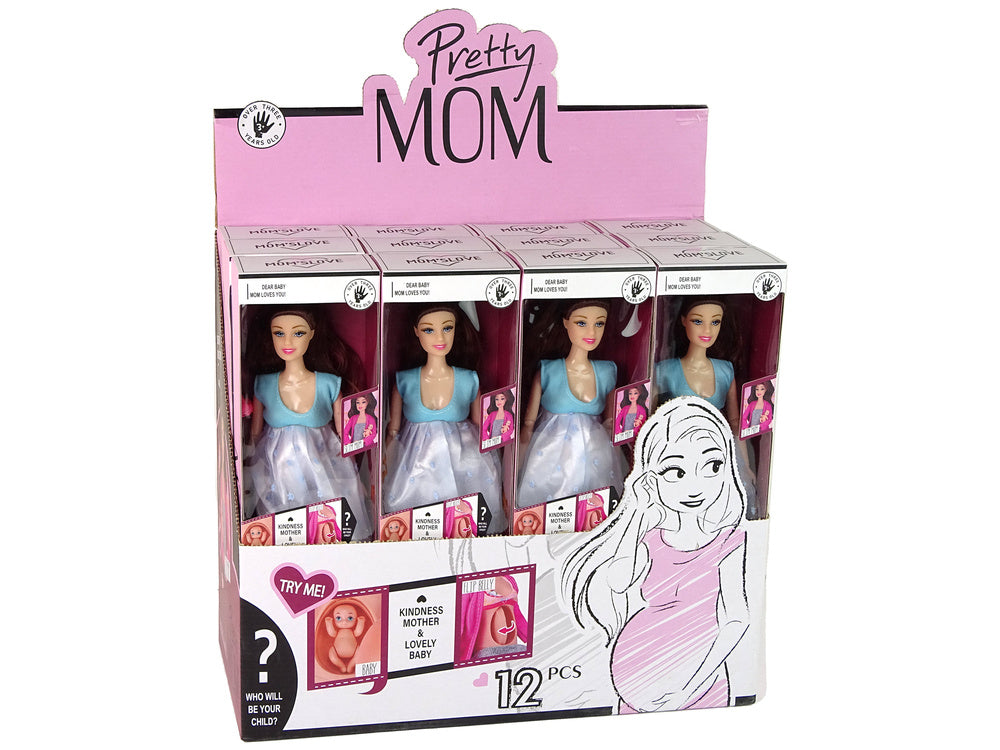 Maminka panenka s miminkem a pohyblivými končetinami modrá sukně