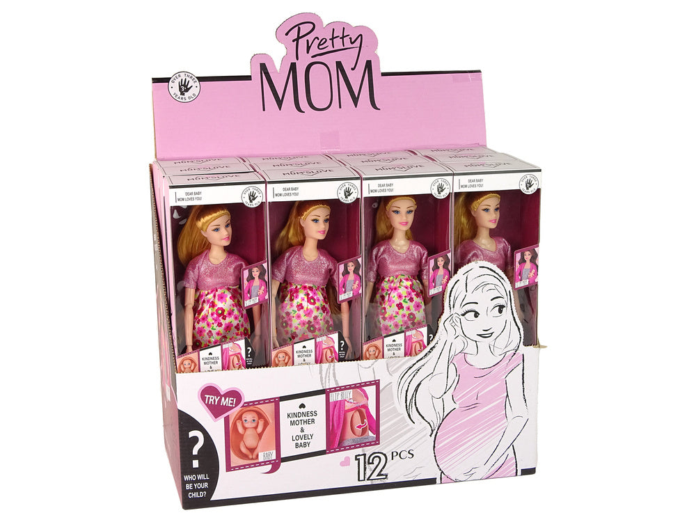 Maminka panenka s miminkem růžové šaty s květy pohyblivé končetiny