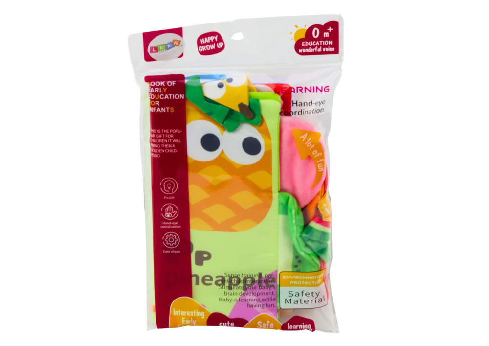 Měkká knížka pro miminka s ovocem šustící pískací barevná