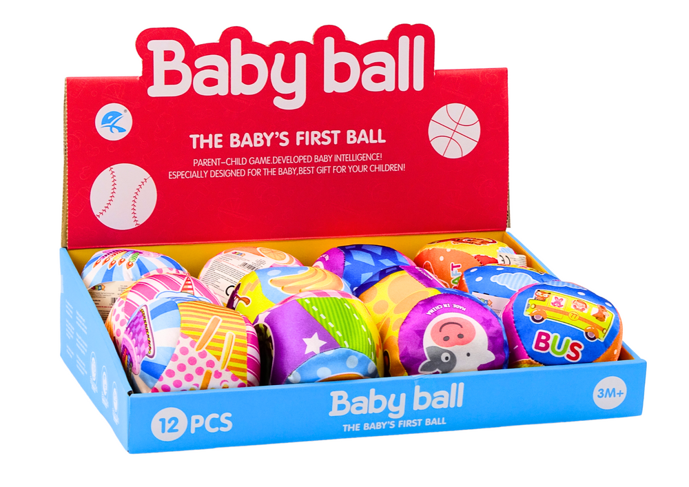 Měkký míček s chrastítkem zvířátka ovoce 10cm barevný