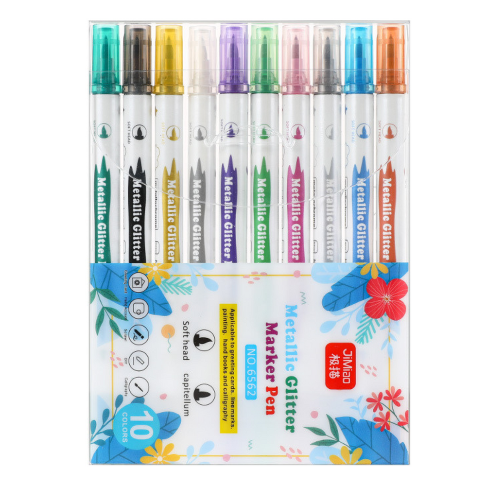 Metalické fixy s glitry oboustranné 10 kusů barevné