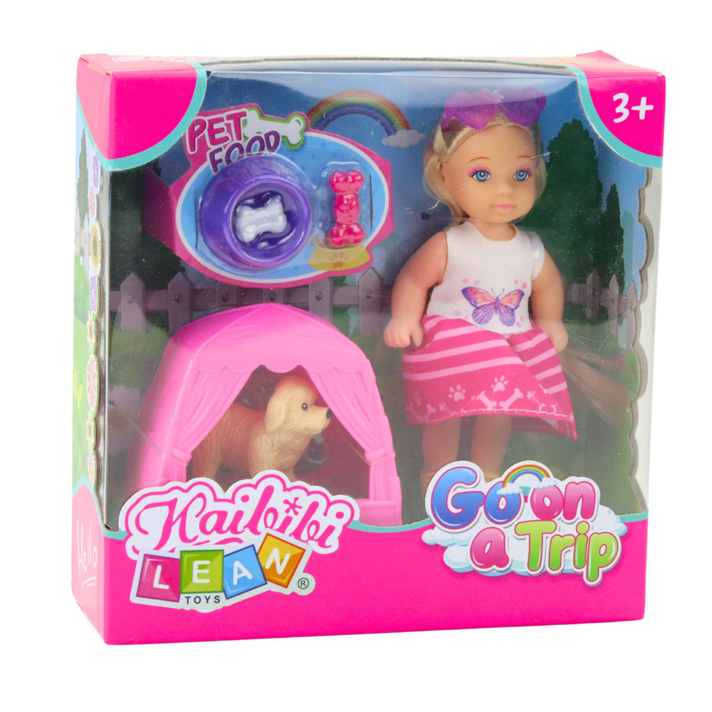 Mini panenka s pejskem a stanem – hračka s příslušenstvím