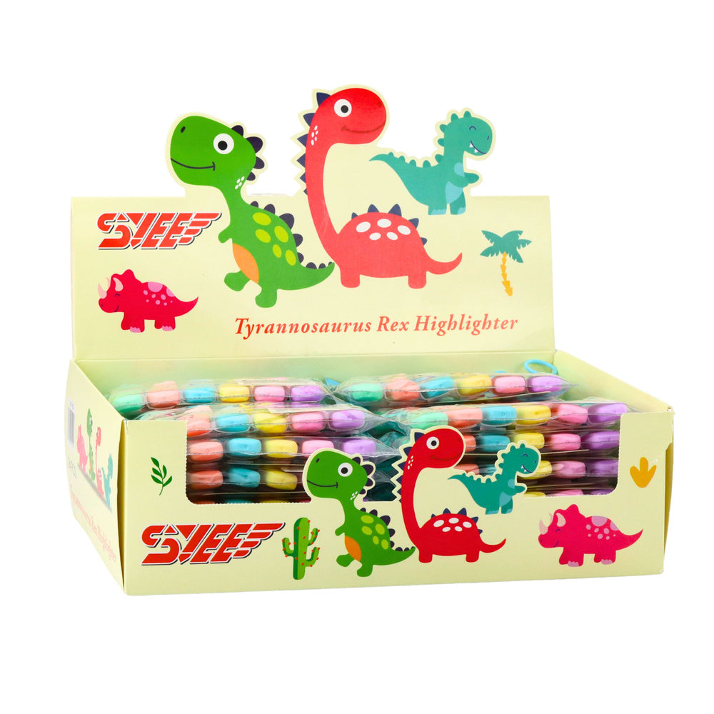 Mini zvýrazňovače s dinosaury – 6ks pouzdro 8cm | neonové
