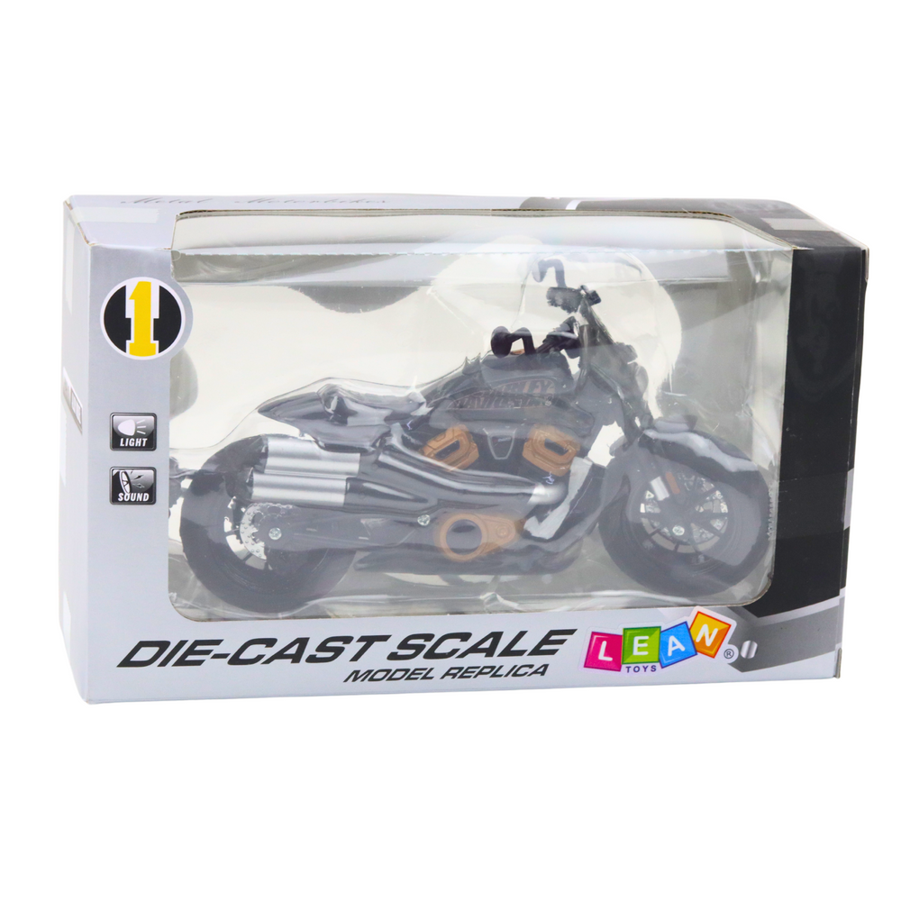 Motocykl Chopper kovový 1:12 – se světly a zvuky | černý