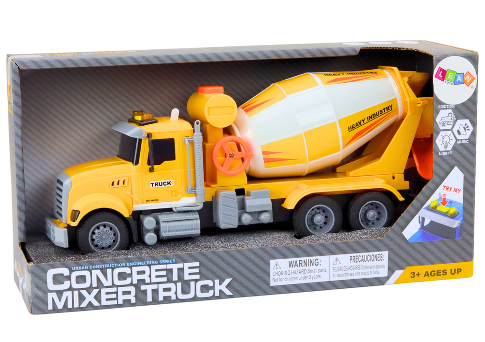 Nákladní auto domíchávač se setrvačným pohonem světly a zvuky žluté