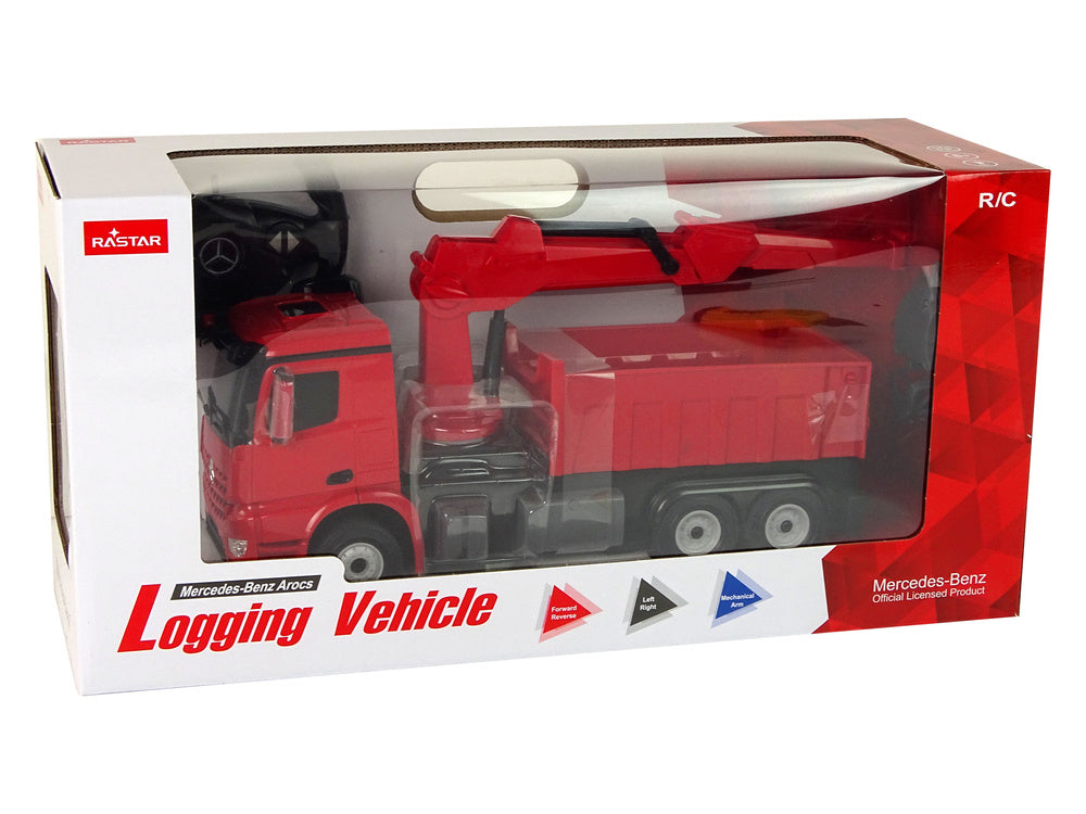 Nákladní auto s drapákem na dálkové ovládání Mercedes – Rastar červené