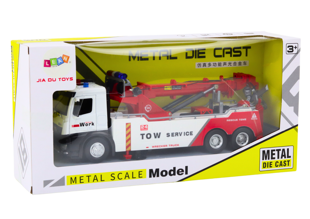 Nákladní auto s jeřábem dva háky kovové světla zvuky bílo červené