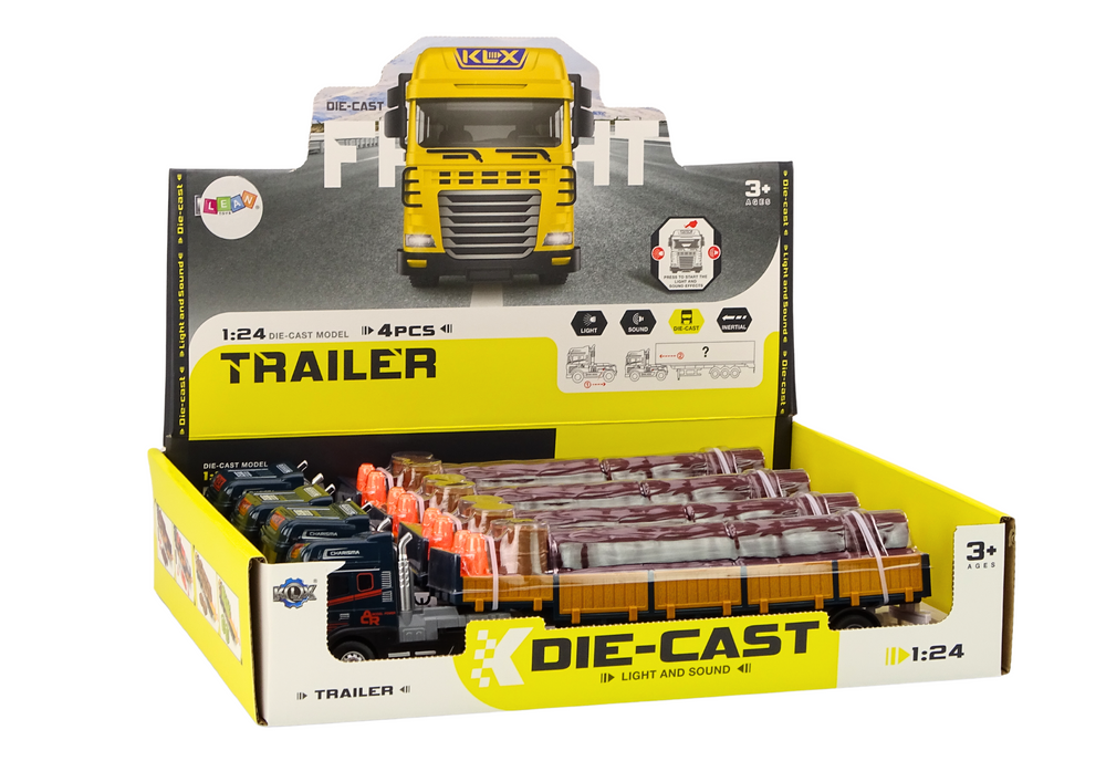 Nákladní auto s přívěsem a dřevem 1:24 se zvuky a světly modré