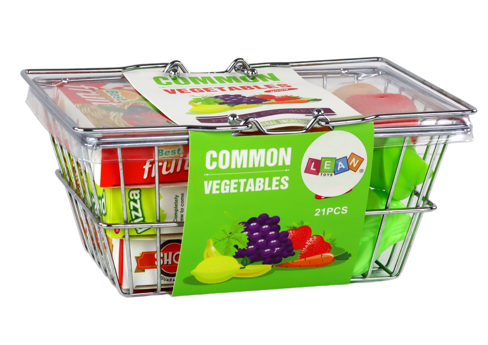 Nákupní košík s potravinami – ovoce zelenina kovový set