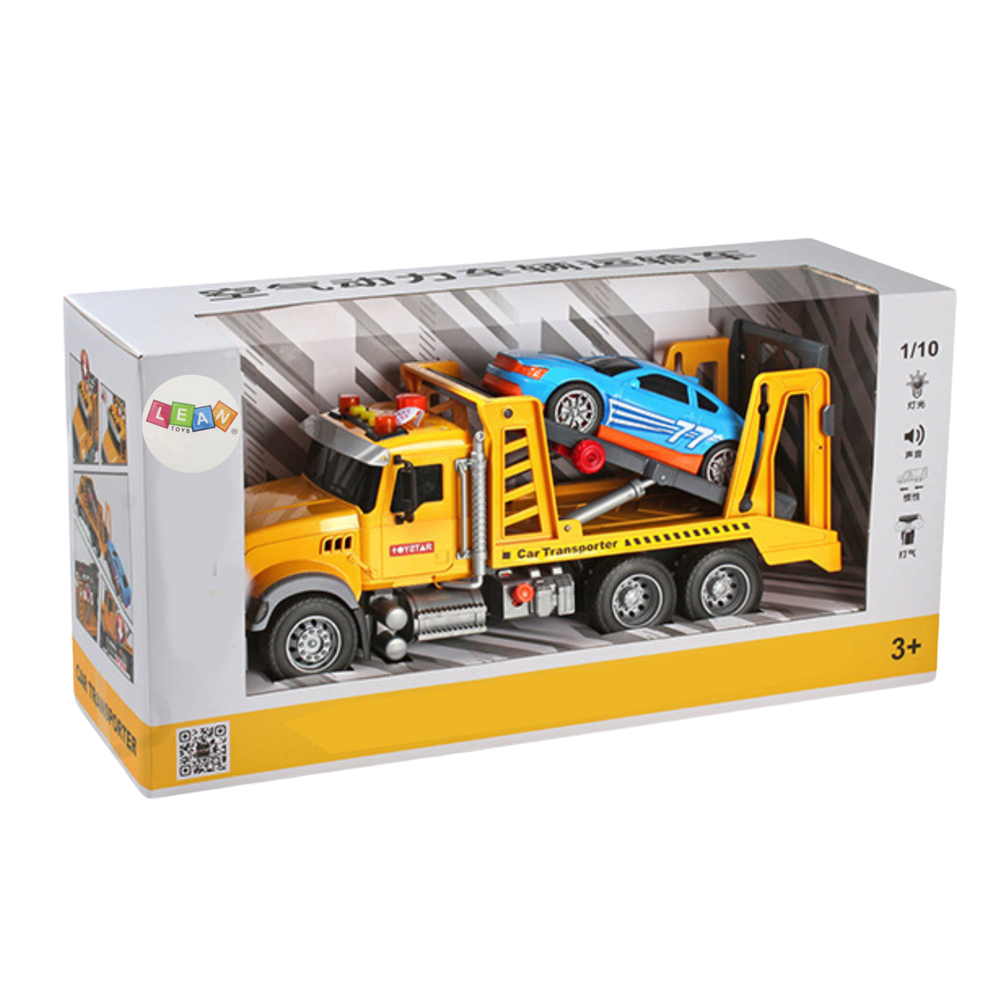 Odtahová laweta 2v1 s autem světla zvuky regulovatelná žlutá