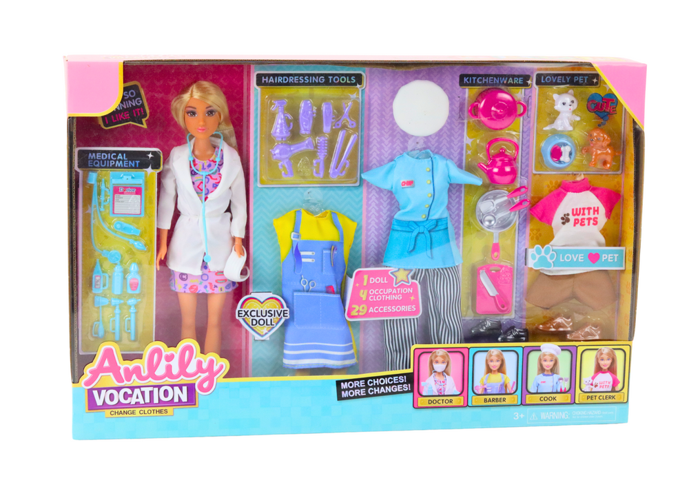 Panenka 4v1 doktorka kuchařka kadeřnice se zvířátky – Anlily