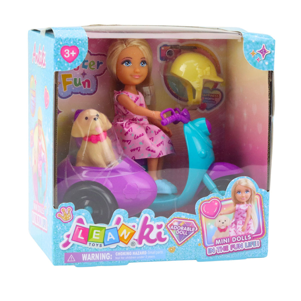 Panenka Ankiki na tříkolce – s přívěsem a pejskem 13 cm