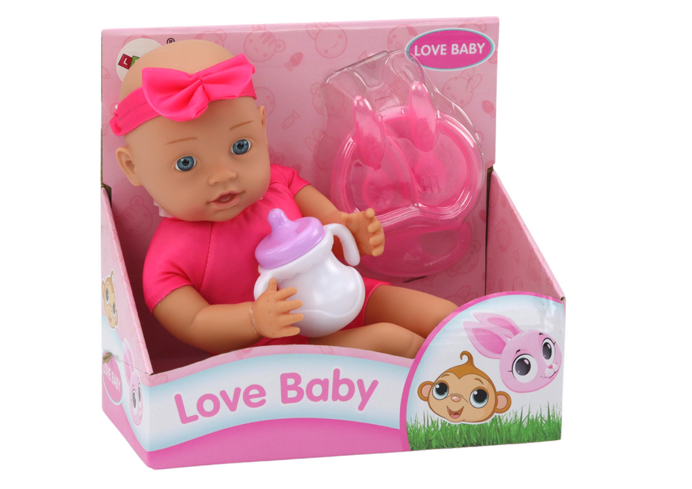 Panenka miminko růžová – s čelenkou a krmením