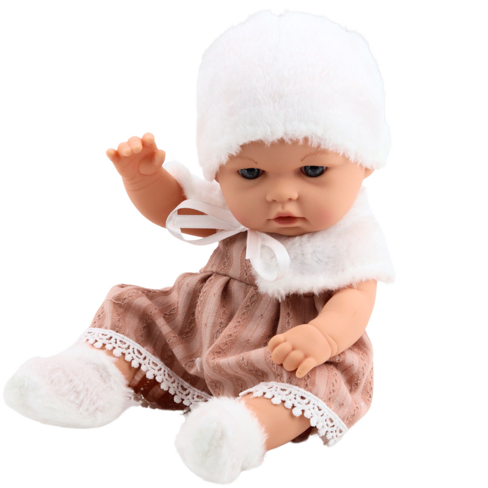 Panenka miminko v béžových šatech – s čepičkou 29cm