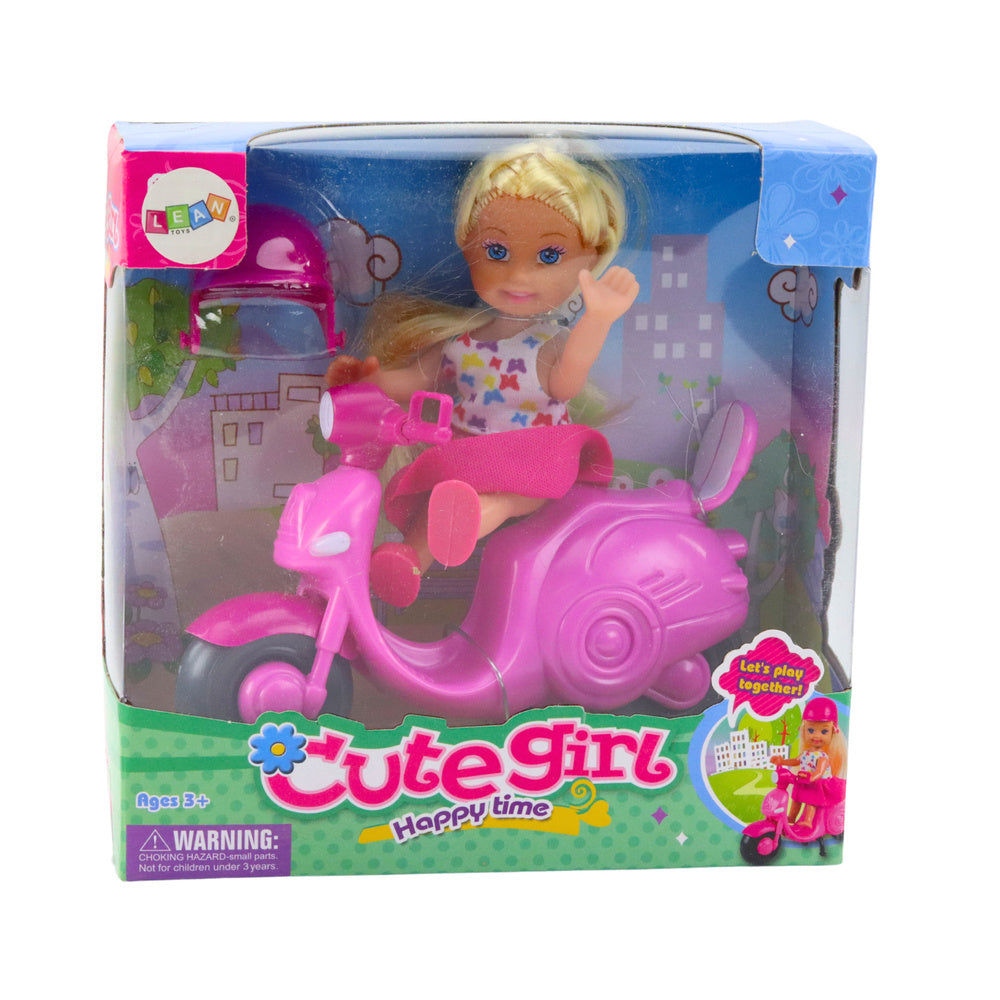 Panenka na skútru s helmou – 11 cm růžová | hračka