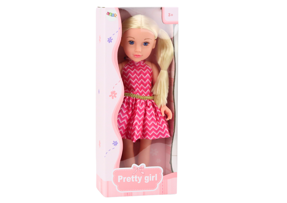 Panenka s blond vlasy v culíčcích růžové šaty 46cm pohyblivá