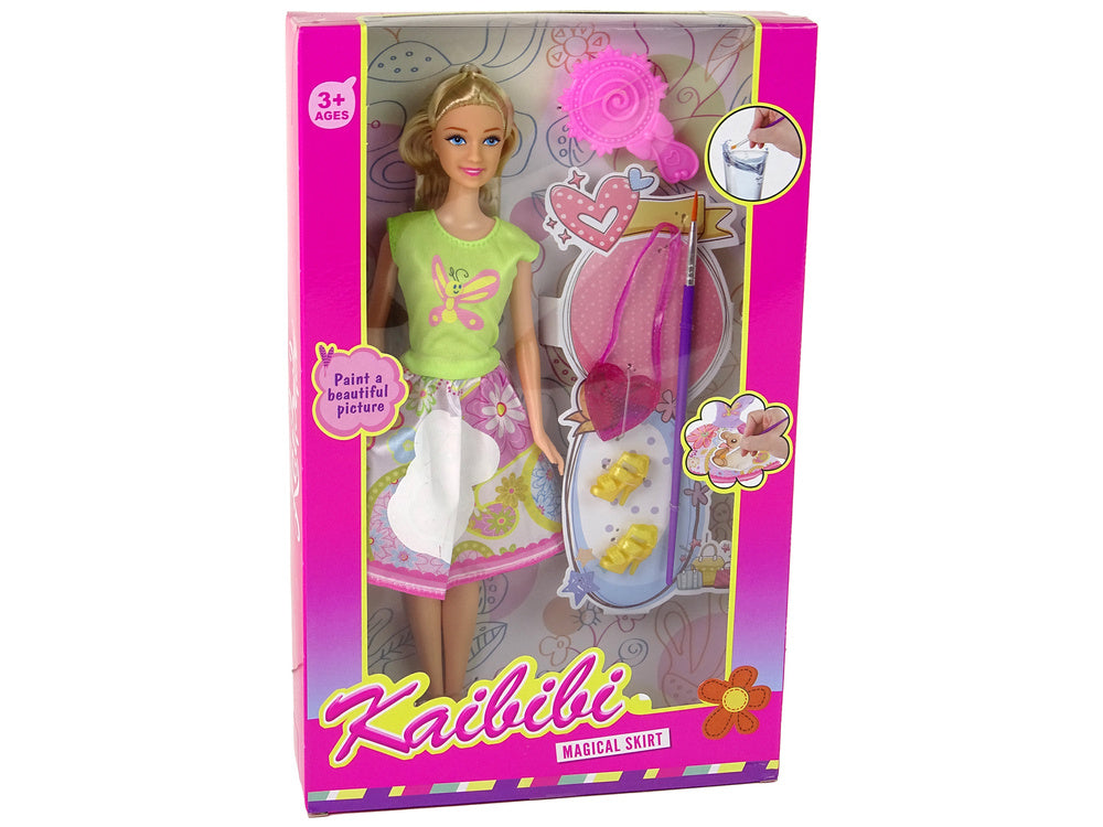 Panenka s dlouhými vlasy k malování šatů se štětcem a doplňky