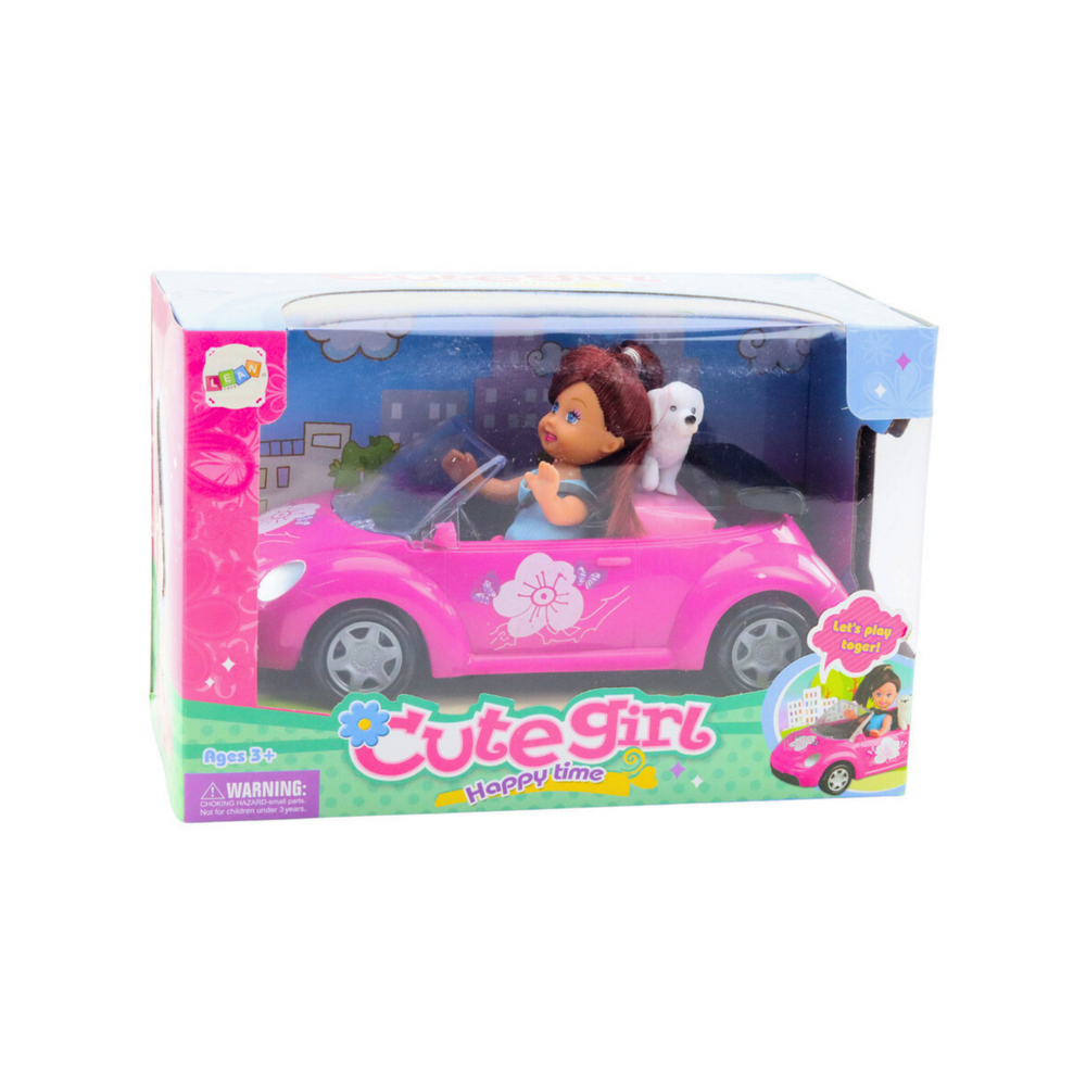 Panenka s kabriolem a pejskem – růžová sada pro holčičky