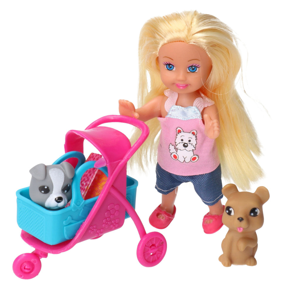 Panenka s kočárkem a nosítkem pro pejsky – šedý hnědý