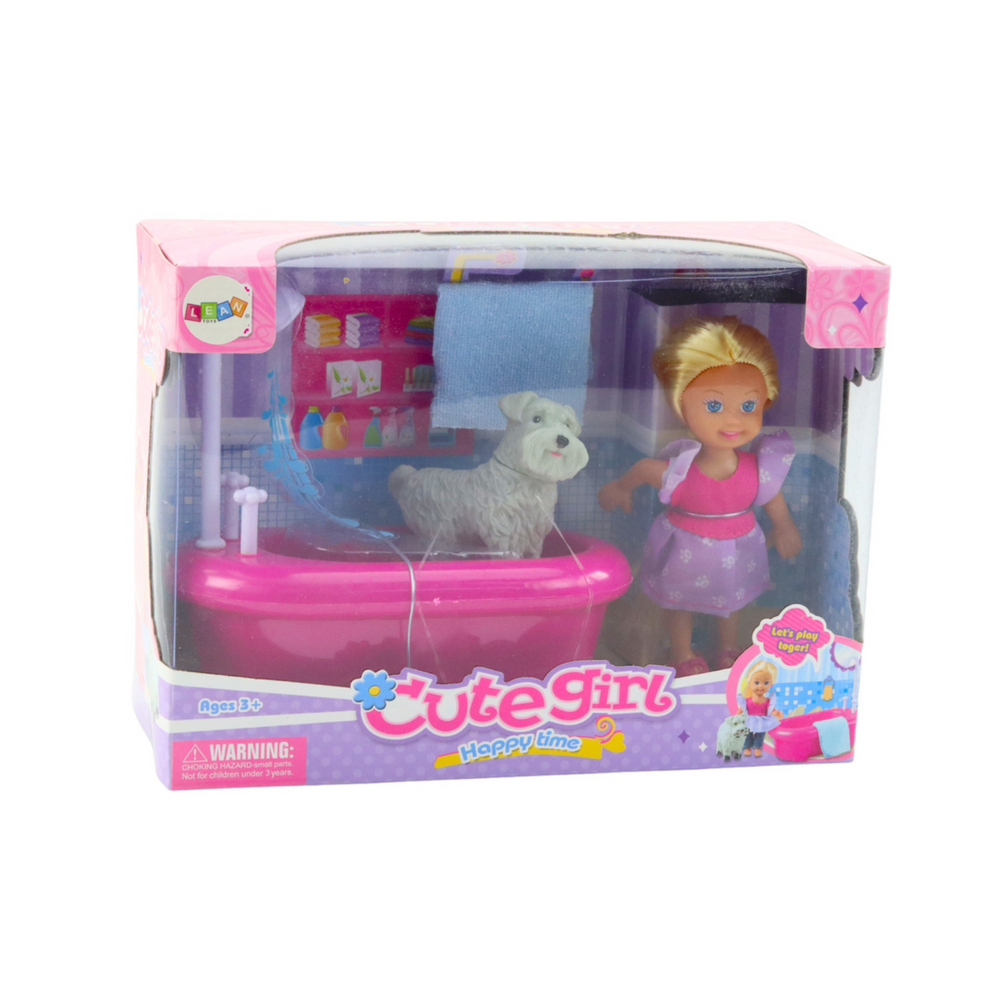 Panenka s vaničkou a pejskem – pro koupání | růžová