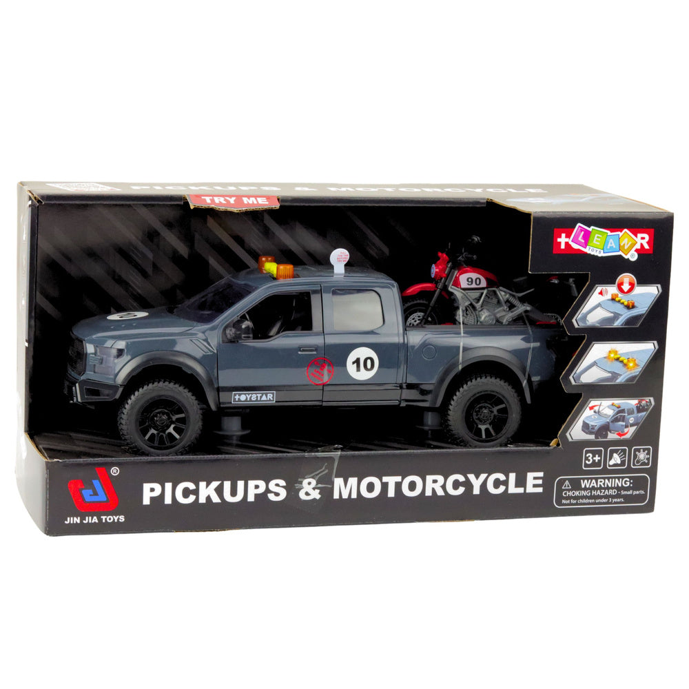Pickup s motocyklem světla zvuky otvírací dveře šedý 1:12