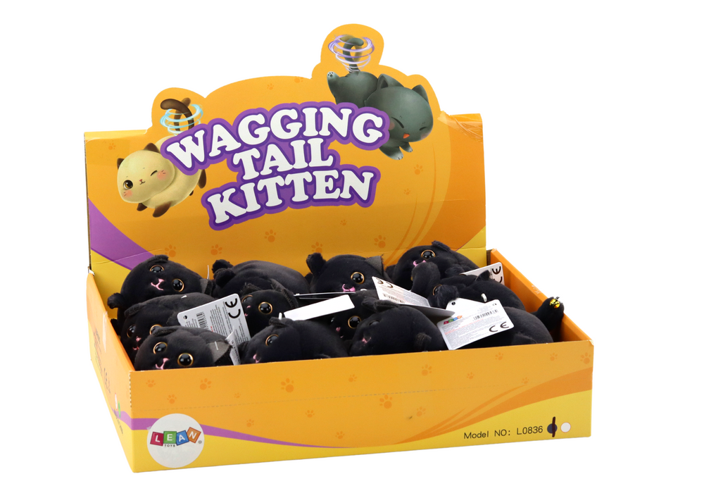 Plyšová kočka na natahování – skákající s pískátkem | černá