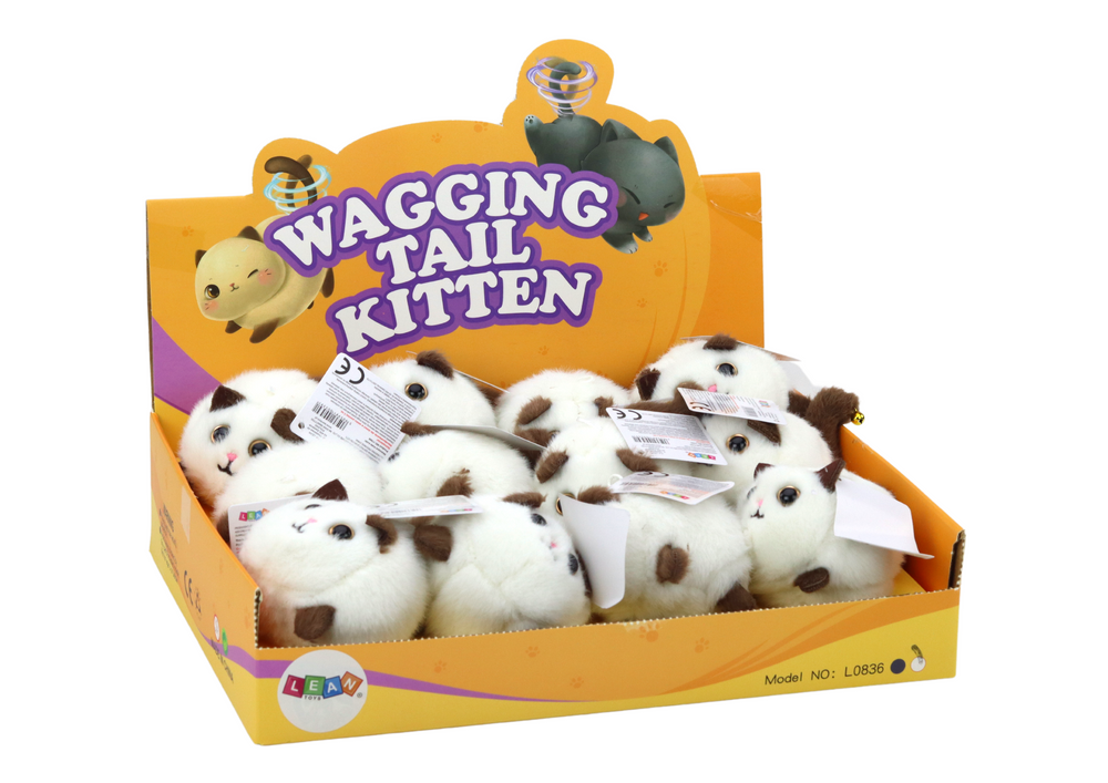 Plyšová kočka skákající – s piskotem a zvonečkem | bílá